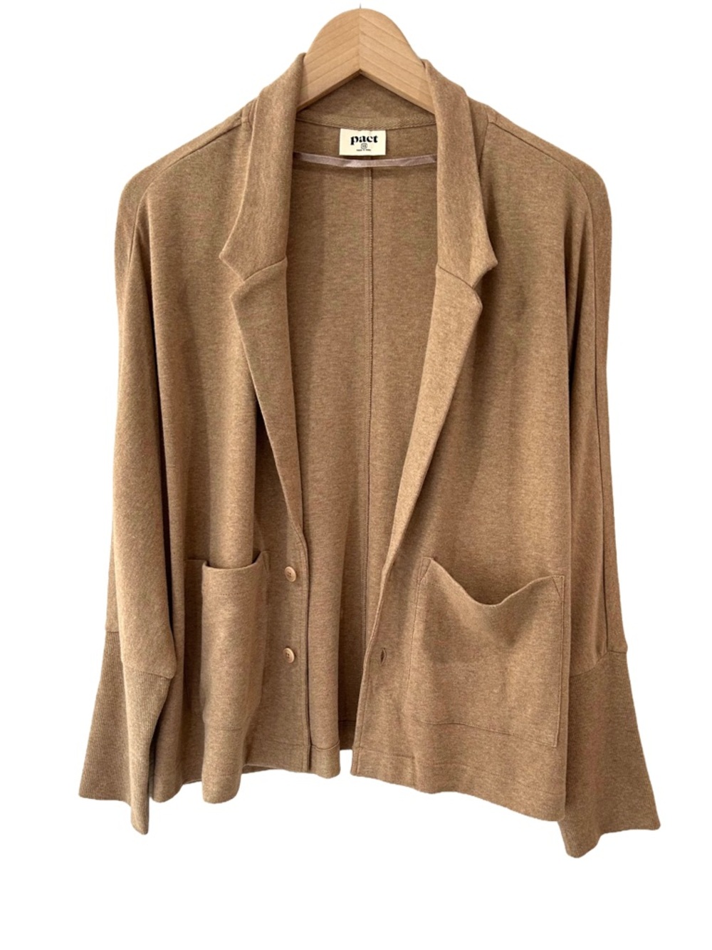 Pact women’s airplane relaxed blazer XS oversized sesame tan cotton NWOT
